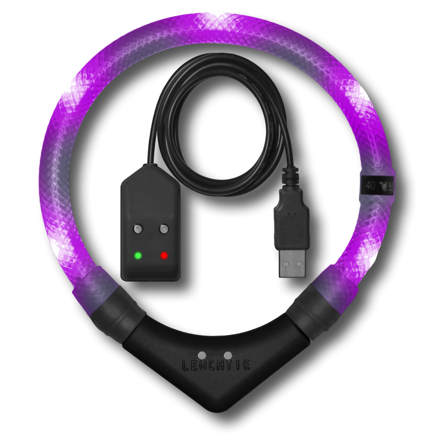 LEUCHTIE Easy Charge LED-Halsband für Hunde in Lavendel — wasserdicht, mit Bewegungssensor, Handarbeit aus Deutschland