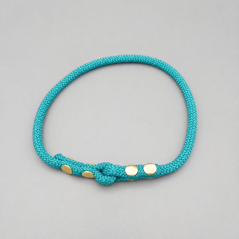Collar FieldTrial — cian — vista frontal — hecho a mano en adorit.be