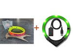 SET: Biothane "Bicolor" Halsband 19/25mm mit PRINT + LEUCHTIE Easy Charge